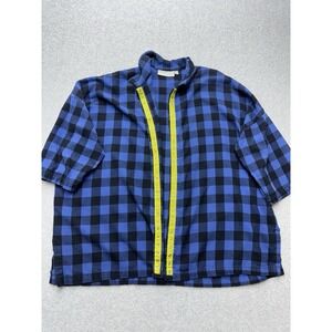 Eleven Stitch Design‎ Shirt Womens Small Blue Black Check Plaid Snap Oversized